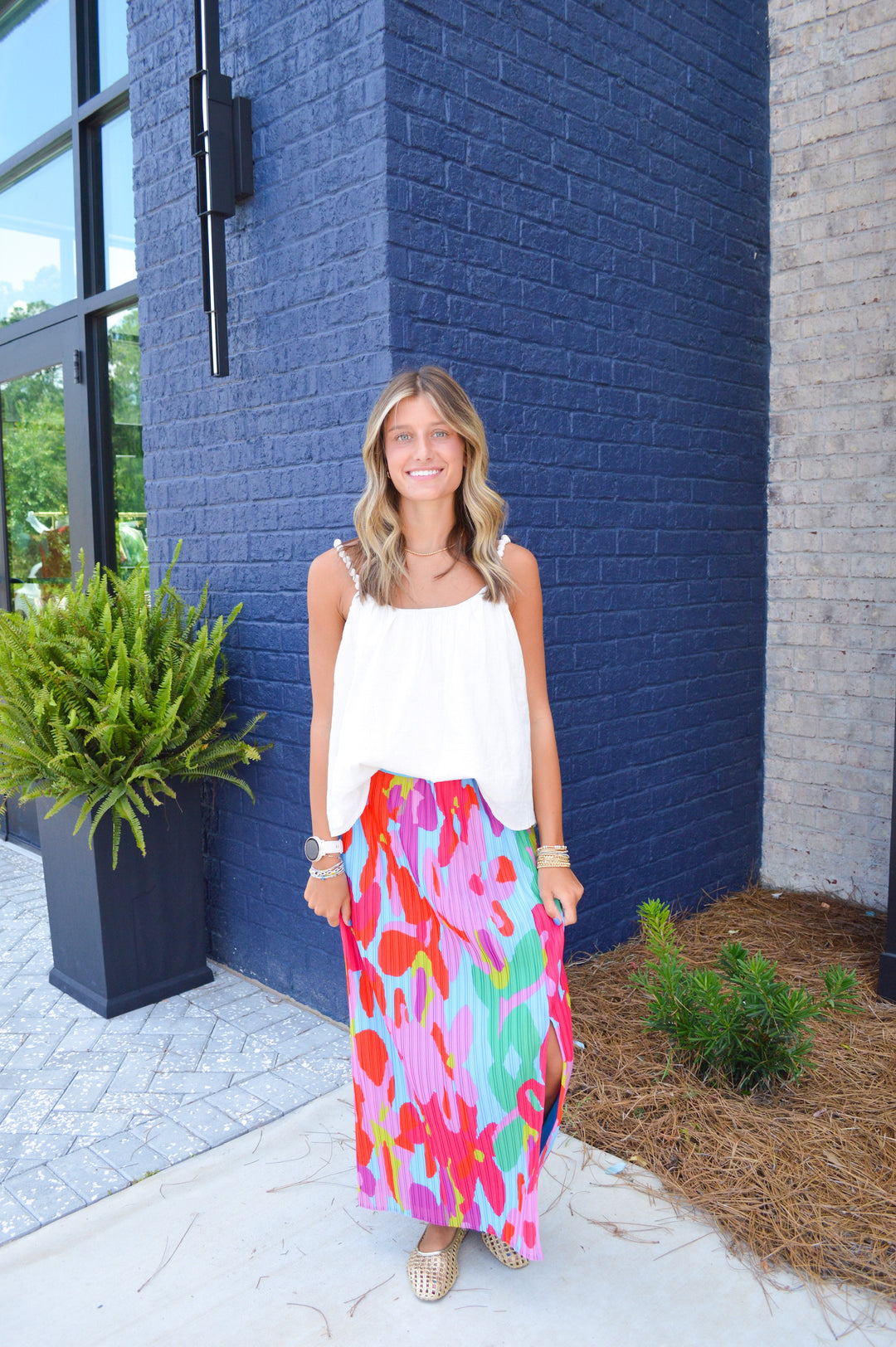 Big Floral Pleated Maxi Skirt
