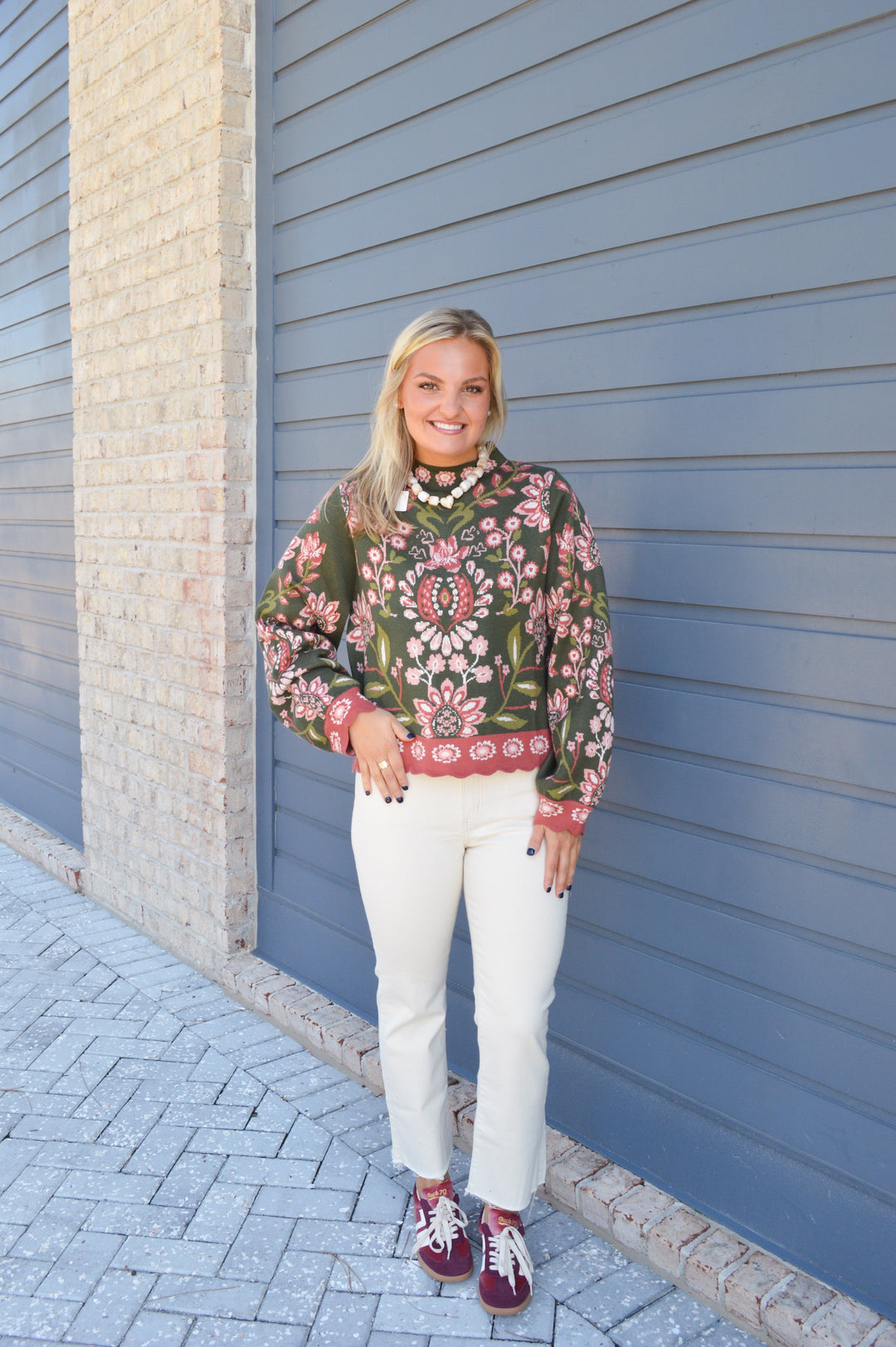 Olive and Rust Printed Sweater