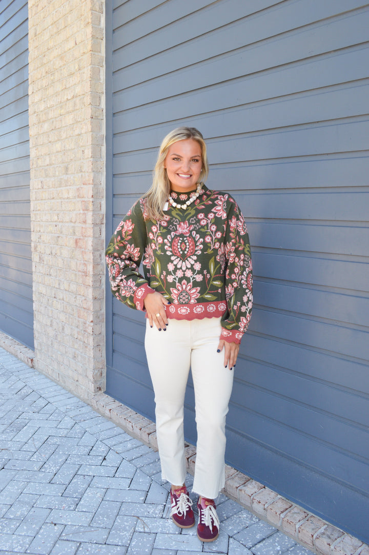 Olive and Rust Printed Sweater