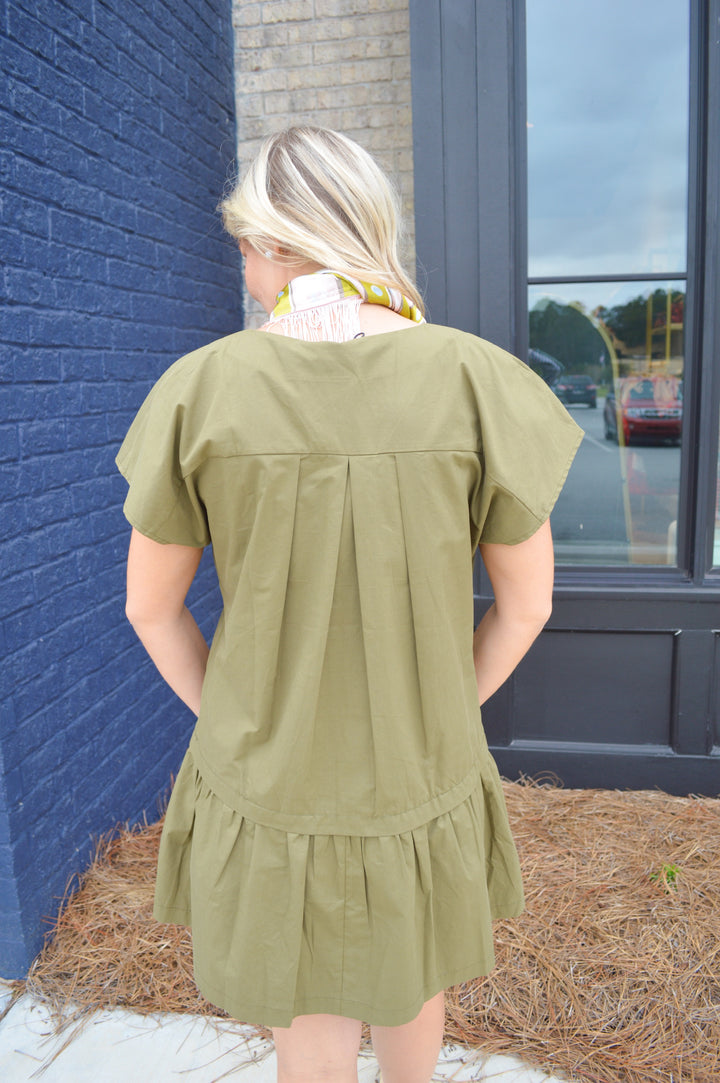 Olive Poplin Mini Dress