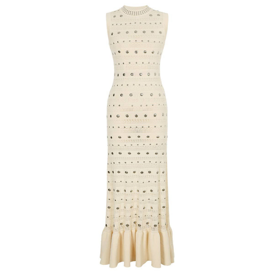 Apricot Sleeveless Rivet Knit Maxi Dress