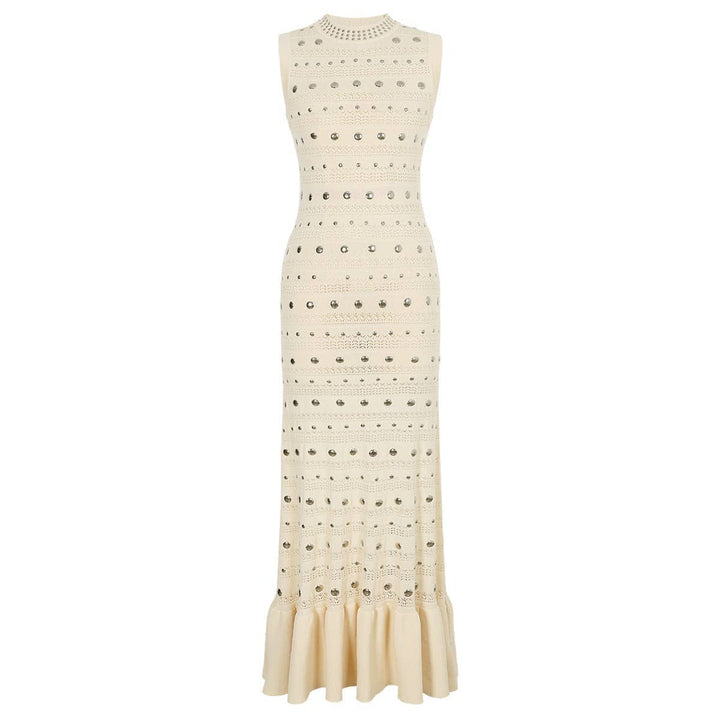 Apricot Sleeveless Rivet Knit Maxi Dress