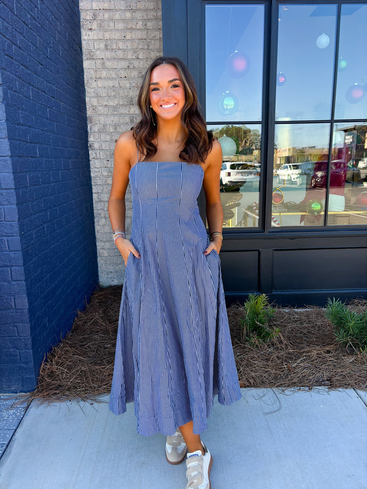 Striped Panel Midi Dress