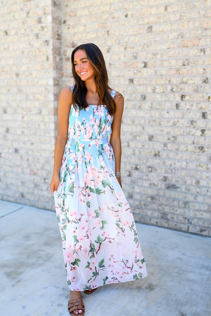 Chiffon Floral Pleated Maxi Dress