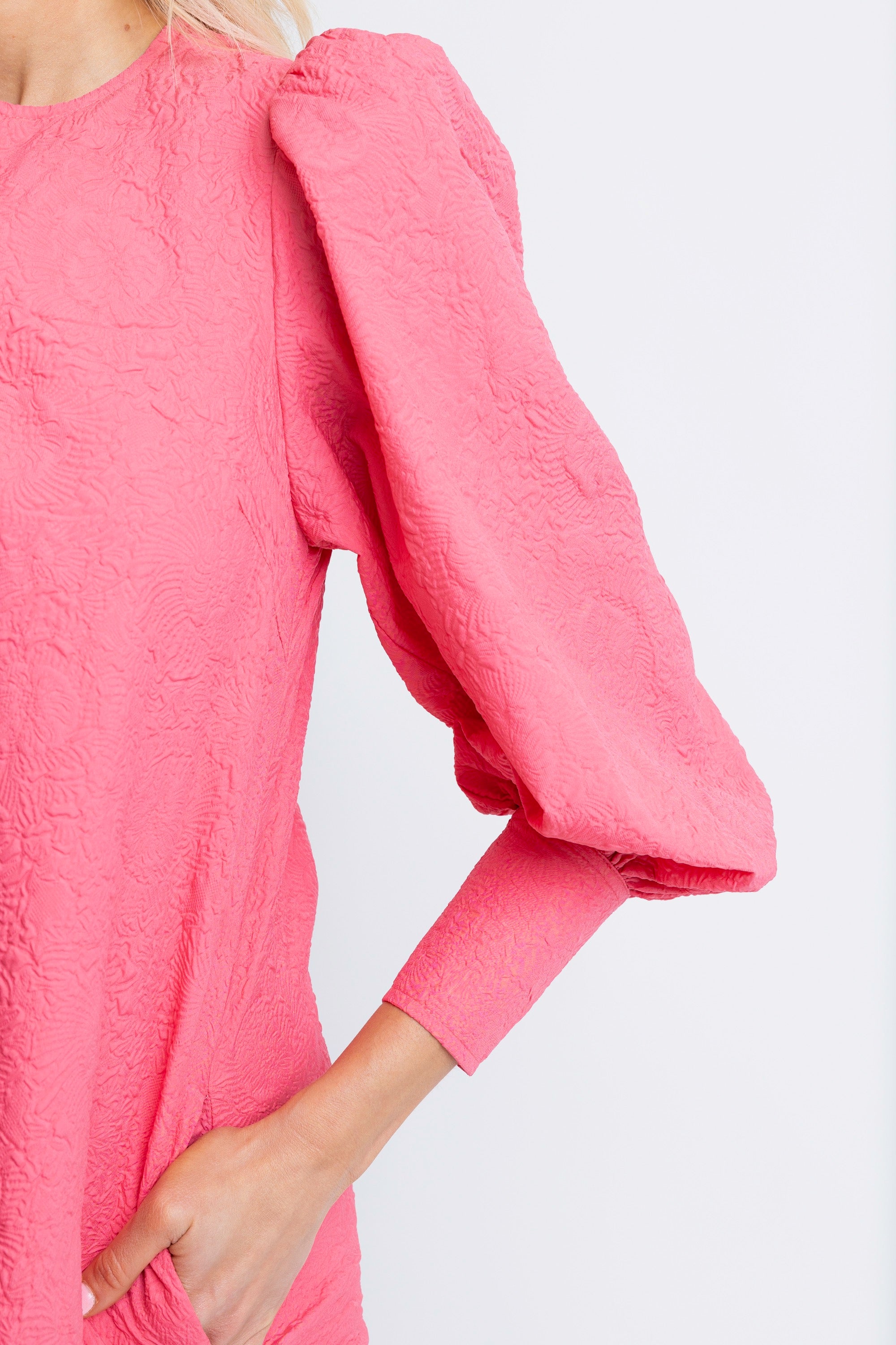 Strawberry Embossed Puff Sleeve Dress