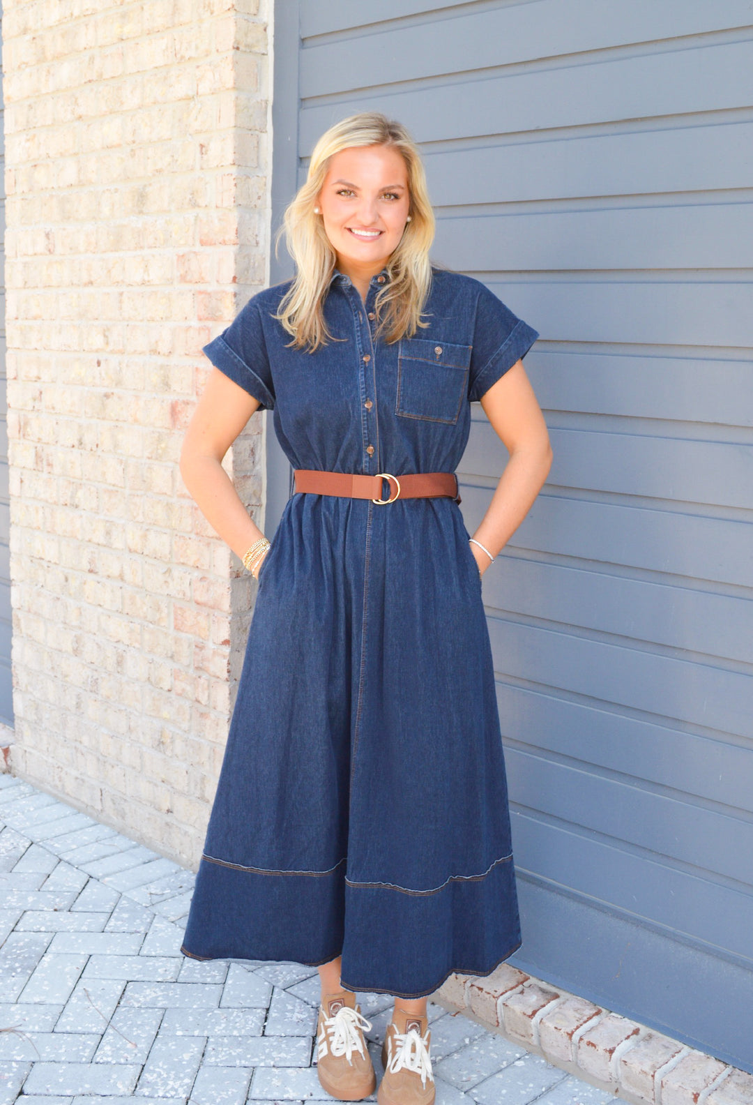 Indigo Denim Belted Dress