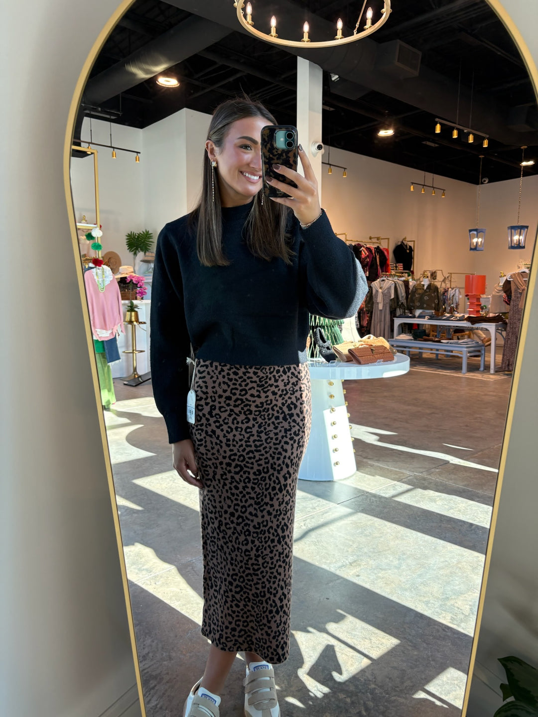 Cheetah Print Knit Midi Skirt