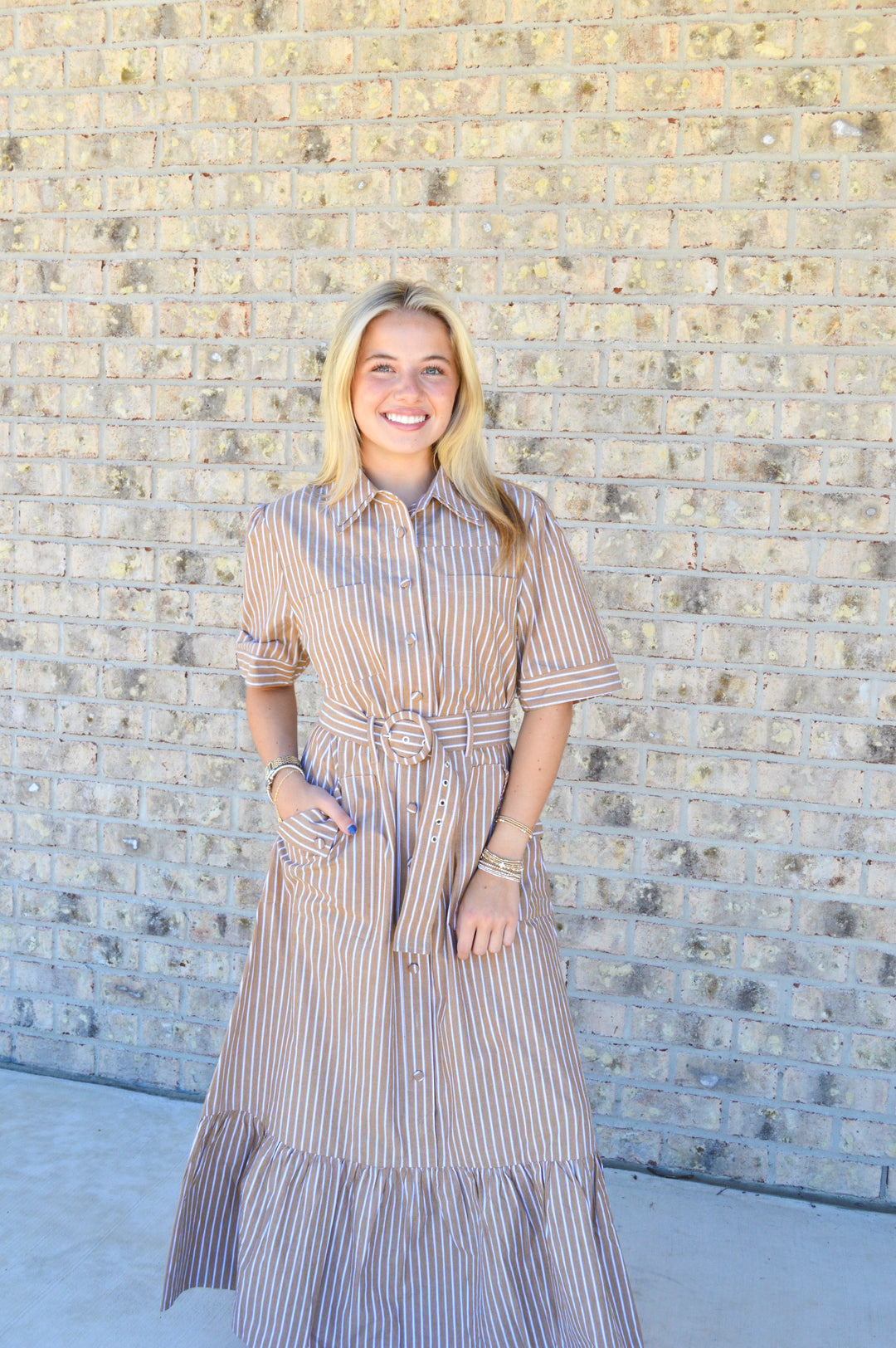 The Tan Stripe Maxi Dress