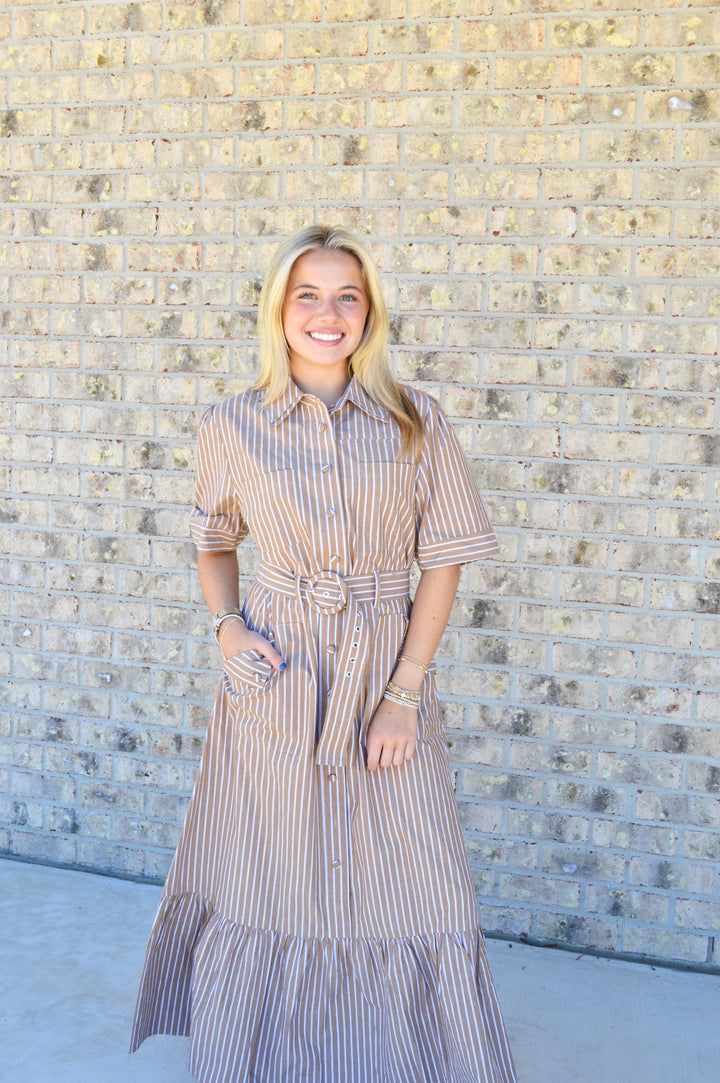 The Tan Stripe Maxi Dress