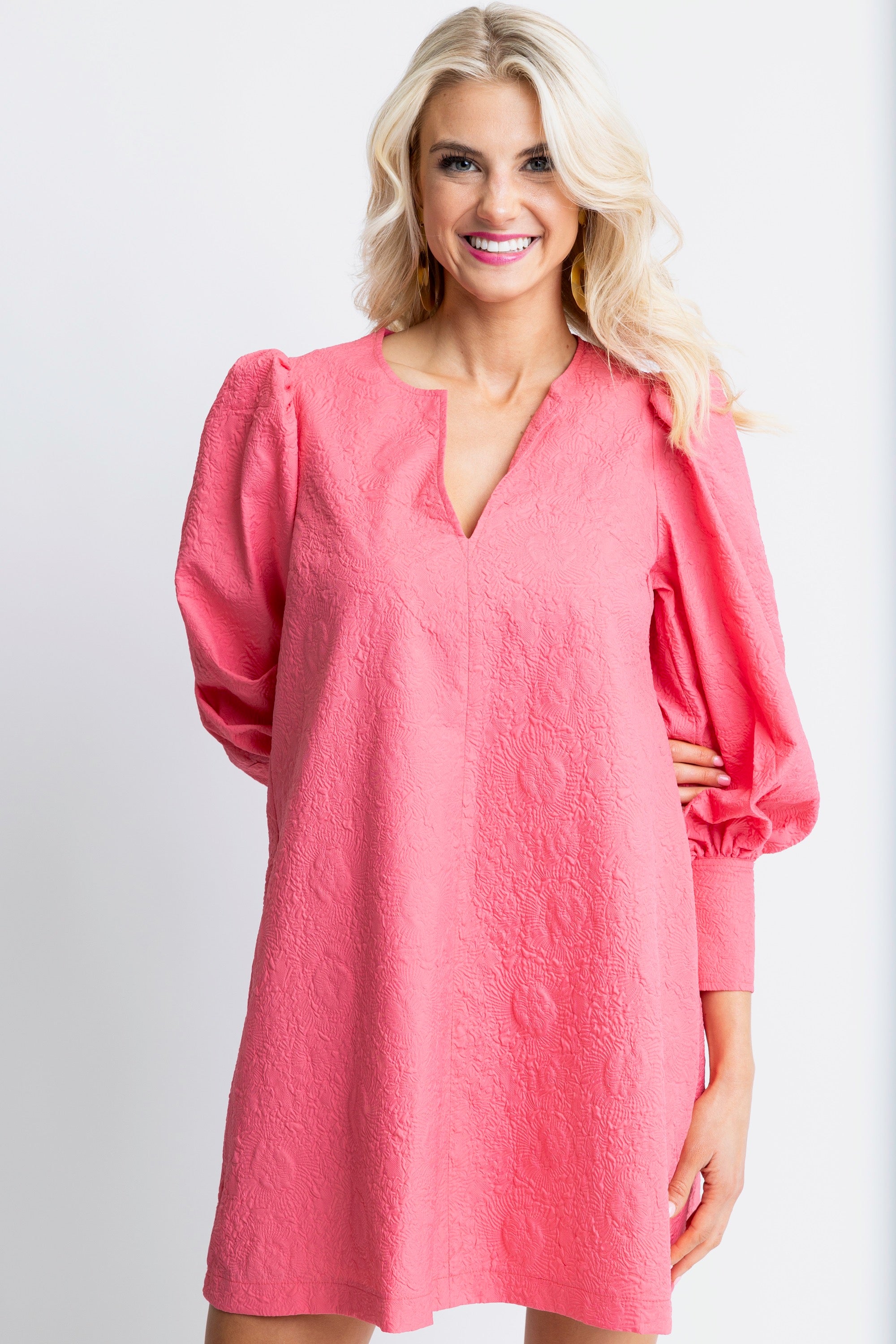 Strawberry Embossed Puff Sleeve Dress