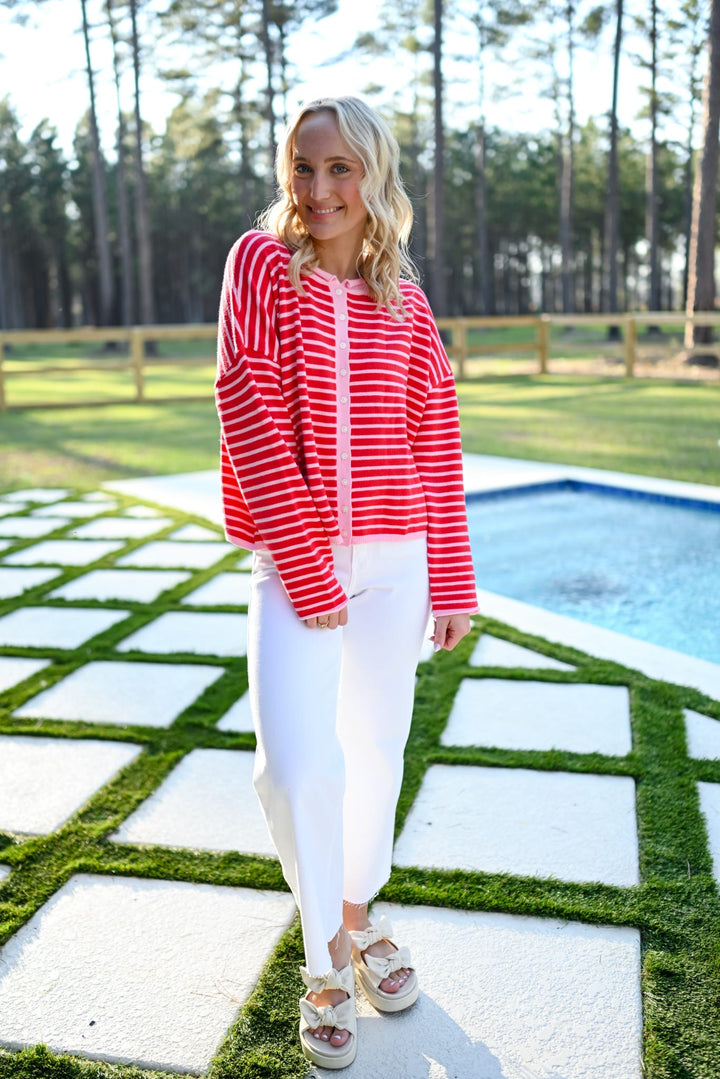 Red Stripes Cardigan Top