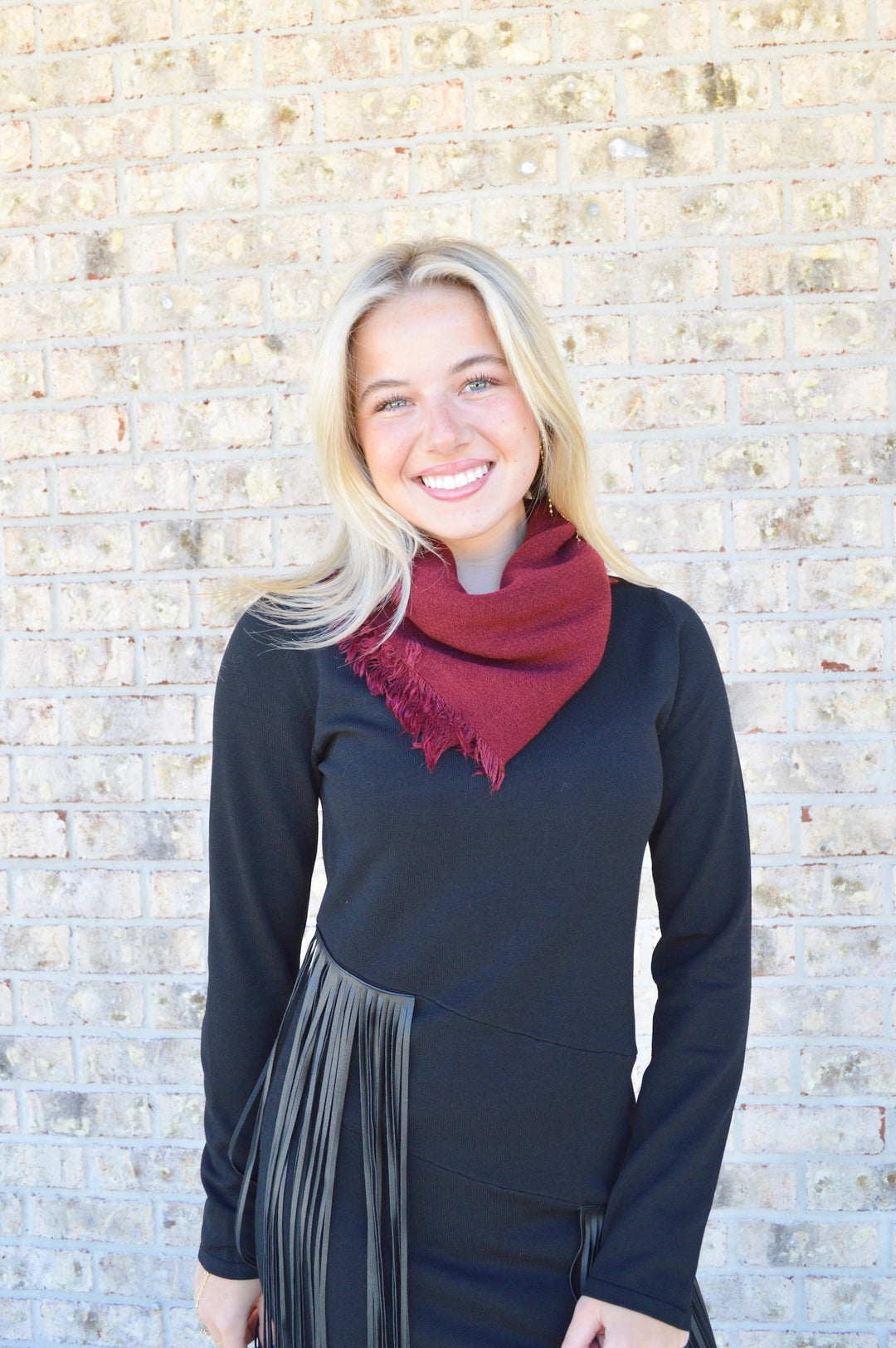 Small solid square scarf in Burgundy