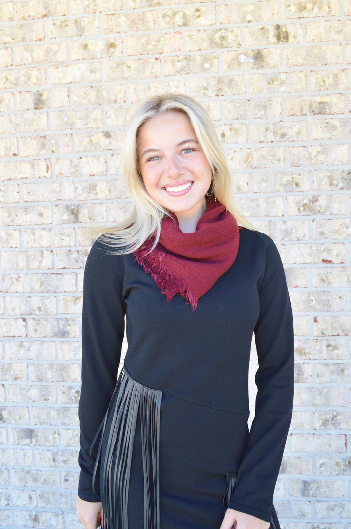 Small solid square scarf in Burgundy