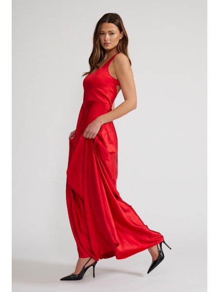 Red Satin Maxi Dress