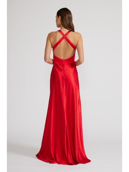 Red Satin Maxi Dress