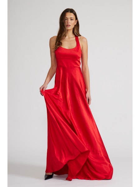 Red Satin Maxi Dress