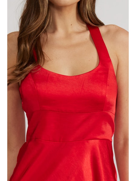 Red Satin Maxi Dress