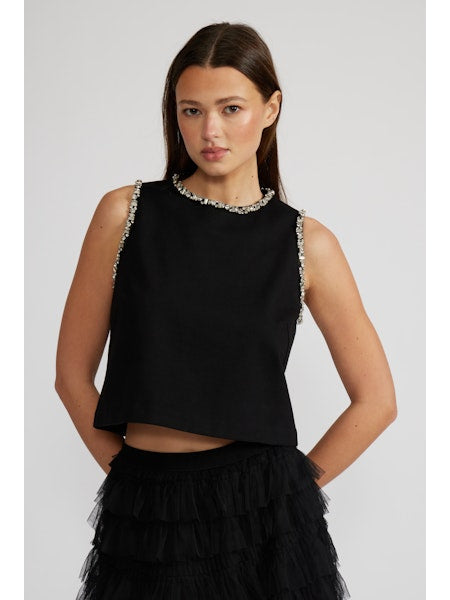 Black Crystal Trim Top