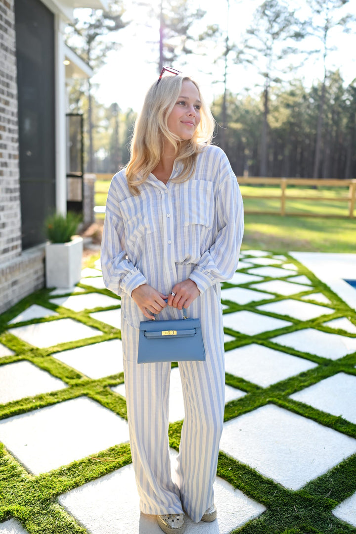 Cloud Blue Striped Pant Set