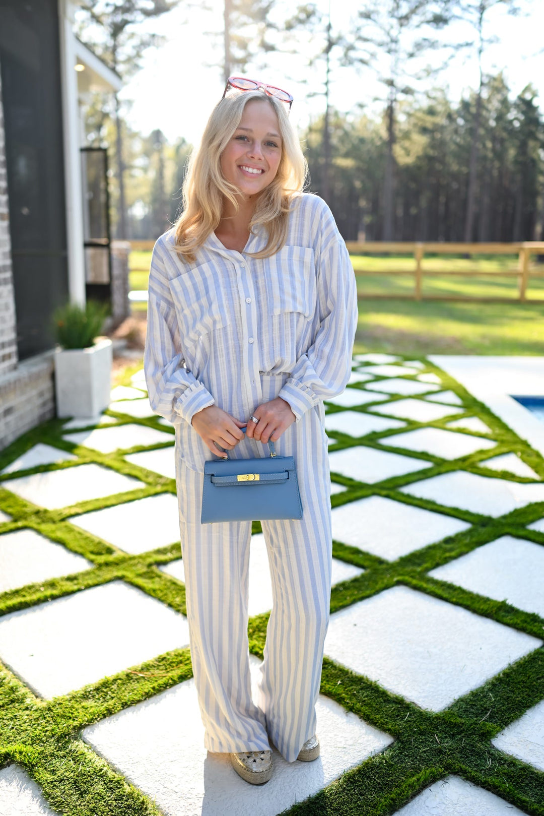 Cloud Blue Striped Pant Set