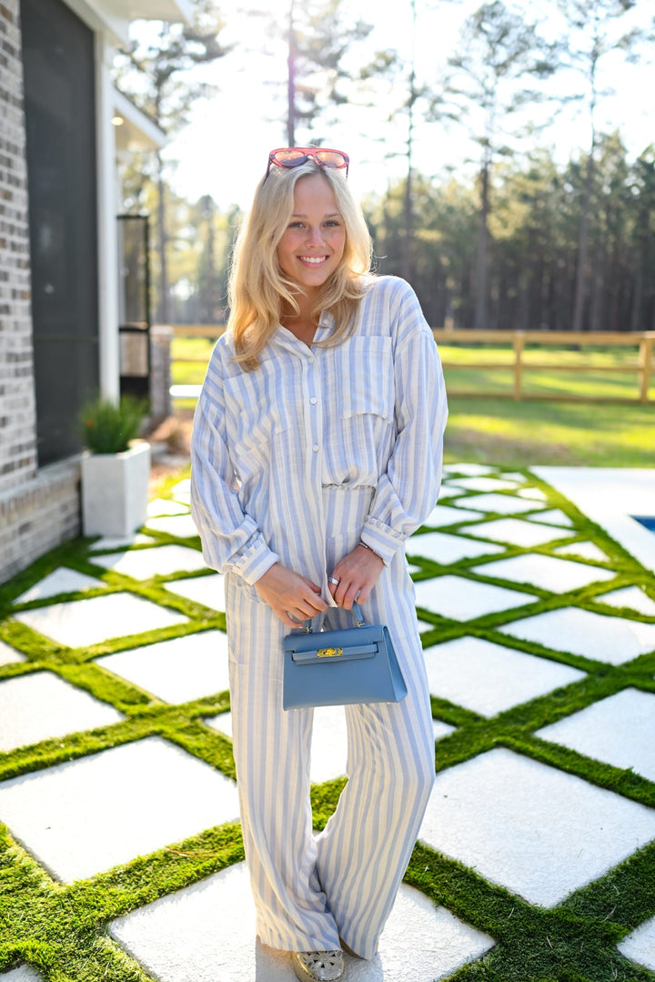 Cloud Blue Striped Pant Set