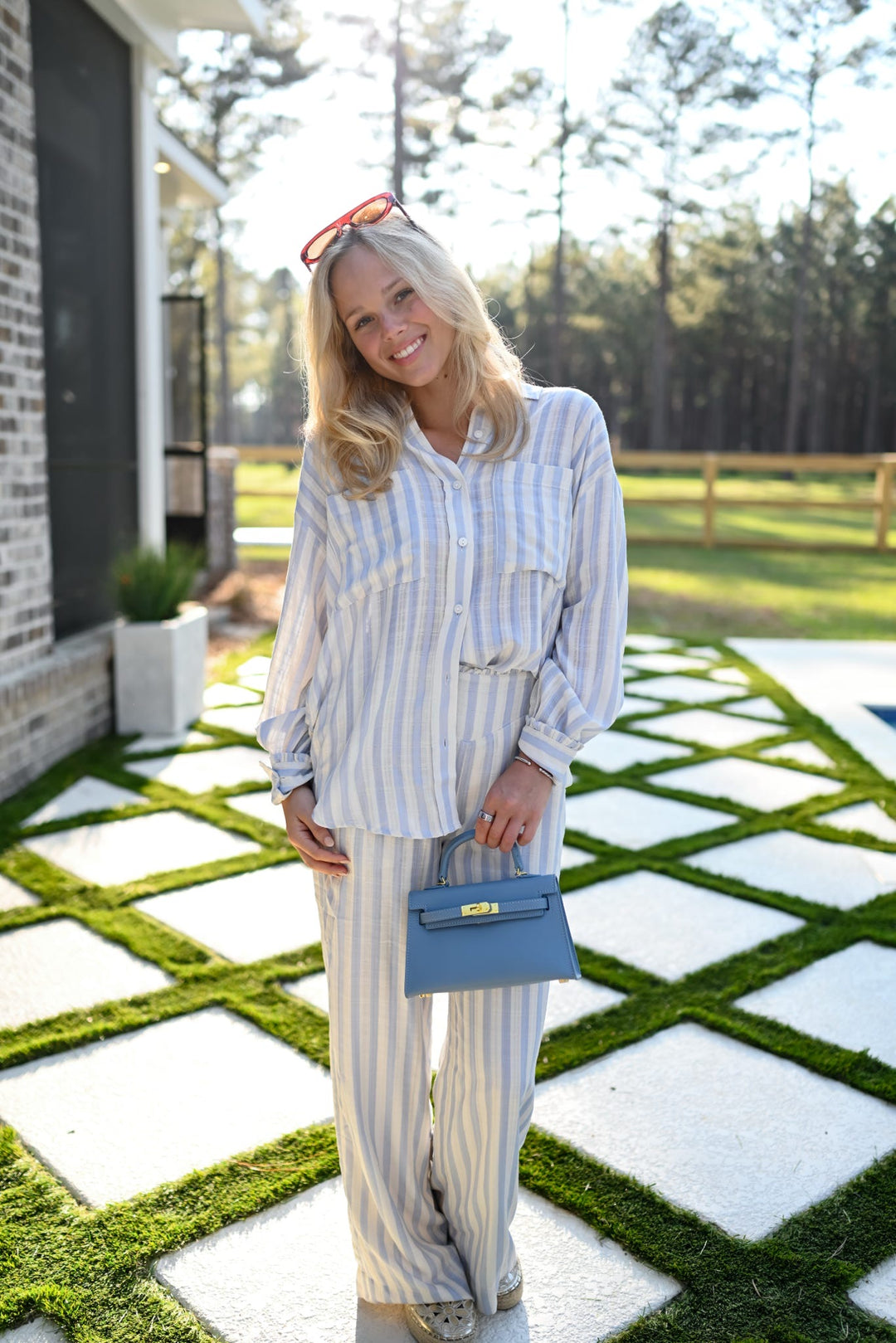 Cloud Blue Striped Pant Set
