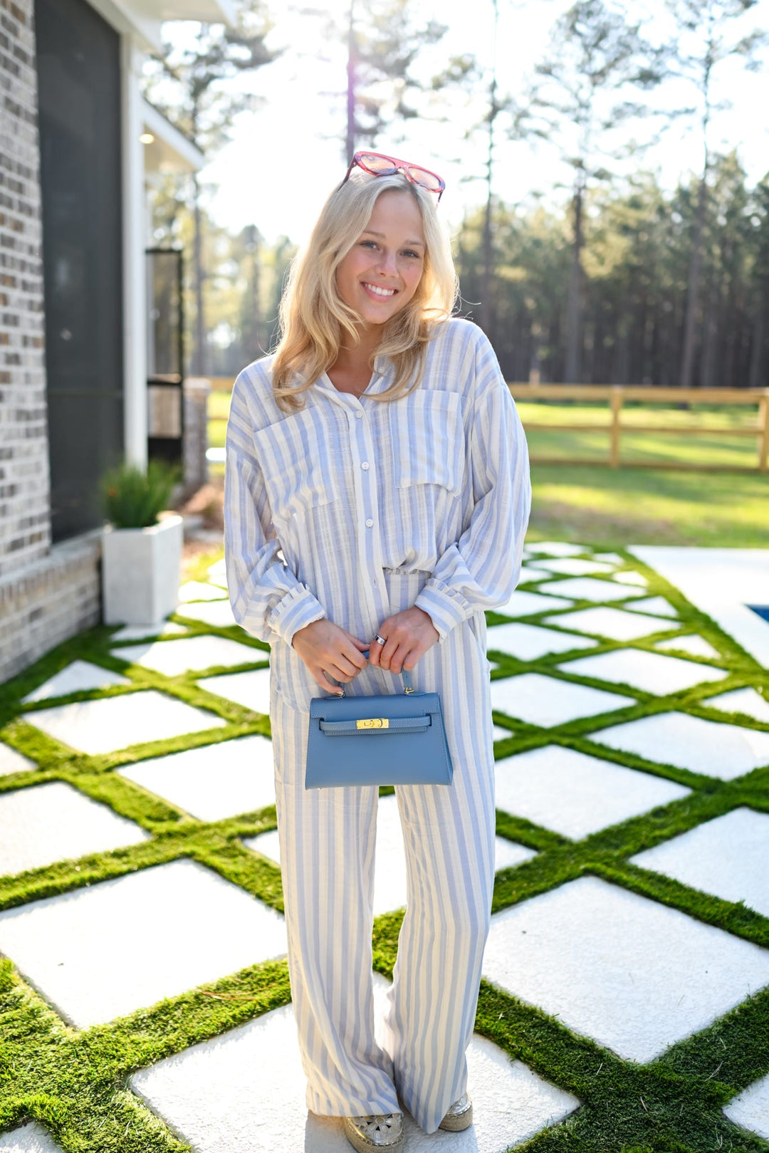Cloud Blue Striped Pant Set