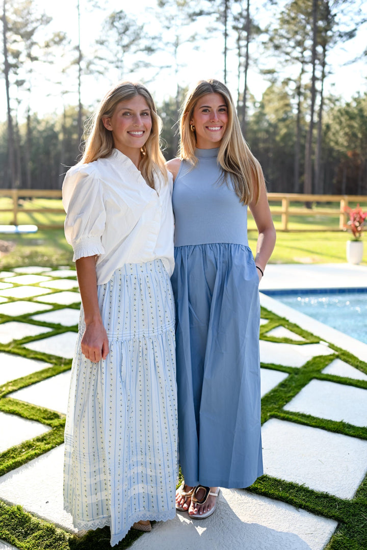 Blue Mockneck Maxi Dress