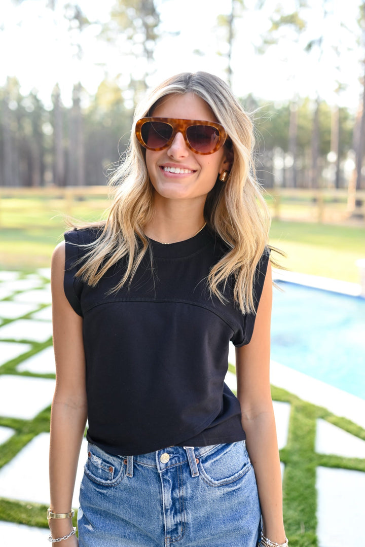 Black Modal Short Sleeve Top