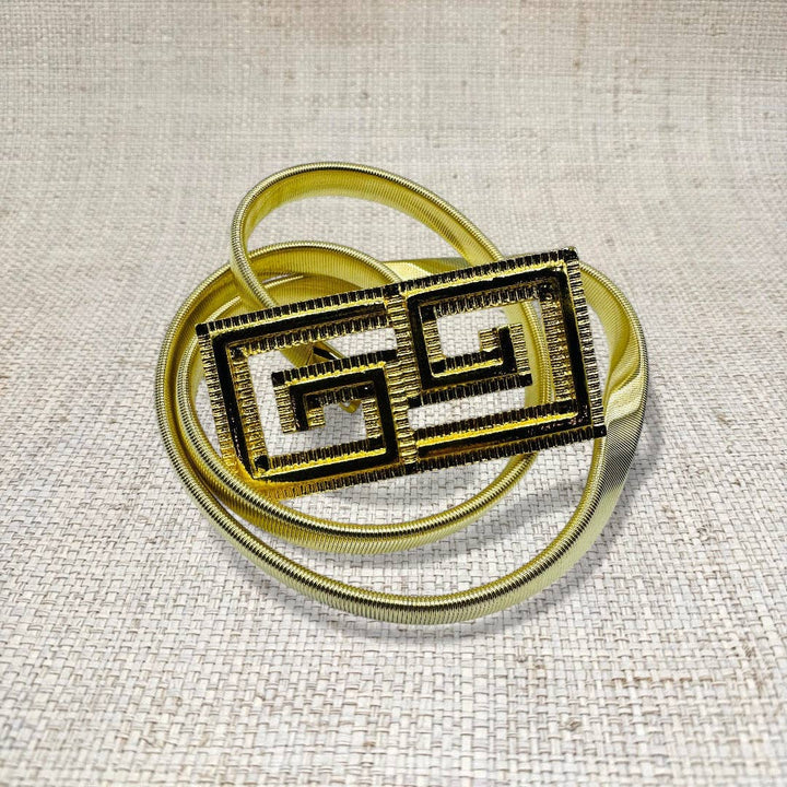 Greek Key Stretch Metal Belt Set w/ Metallic Gold Finish