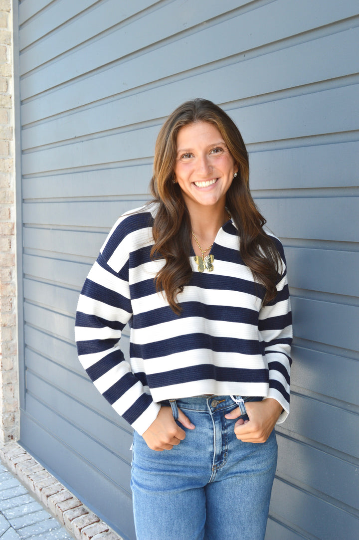 Manuscript Navy Stripe Sweater