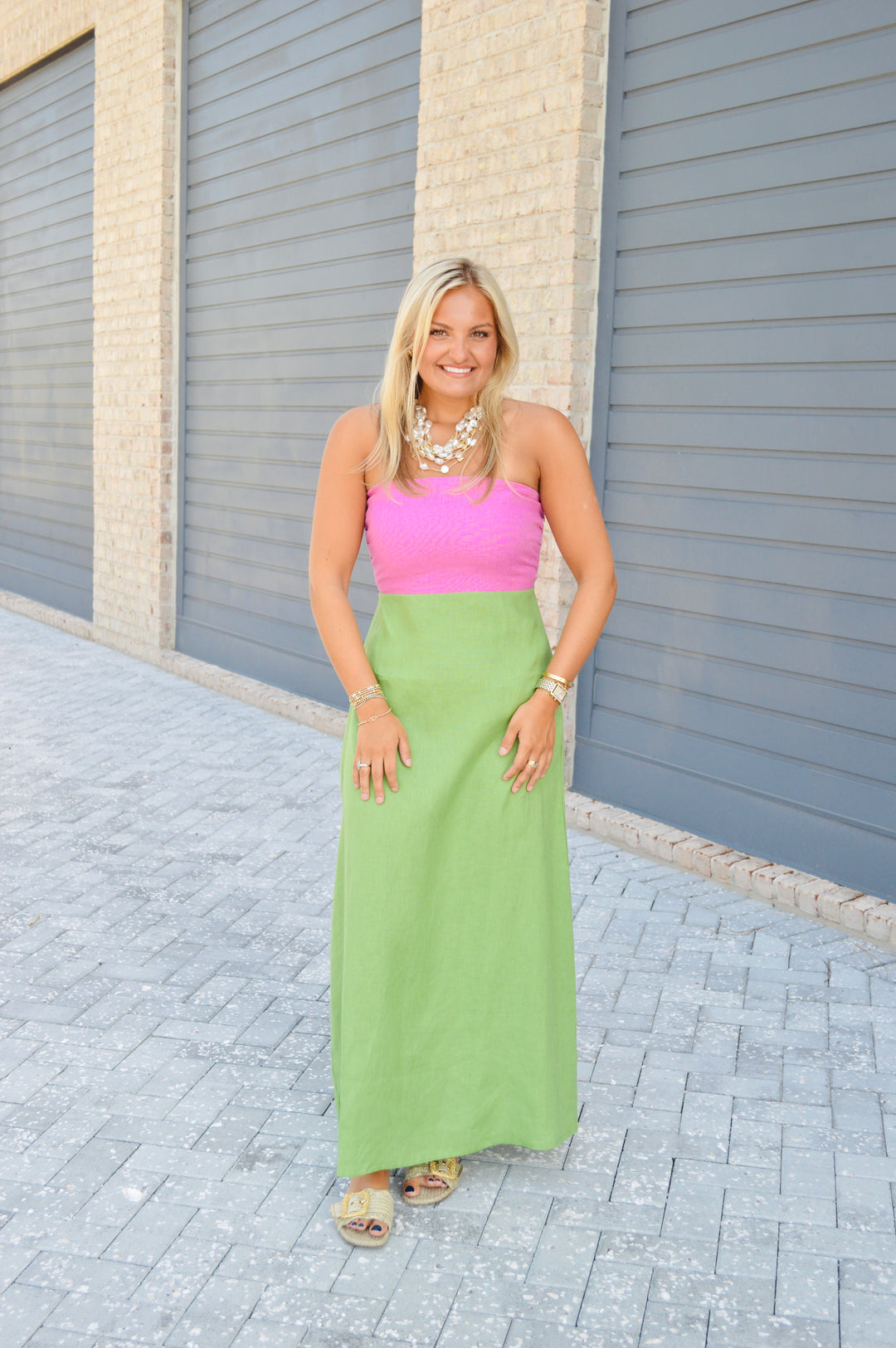 Linen Colorblock Maxi Dress