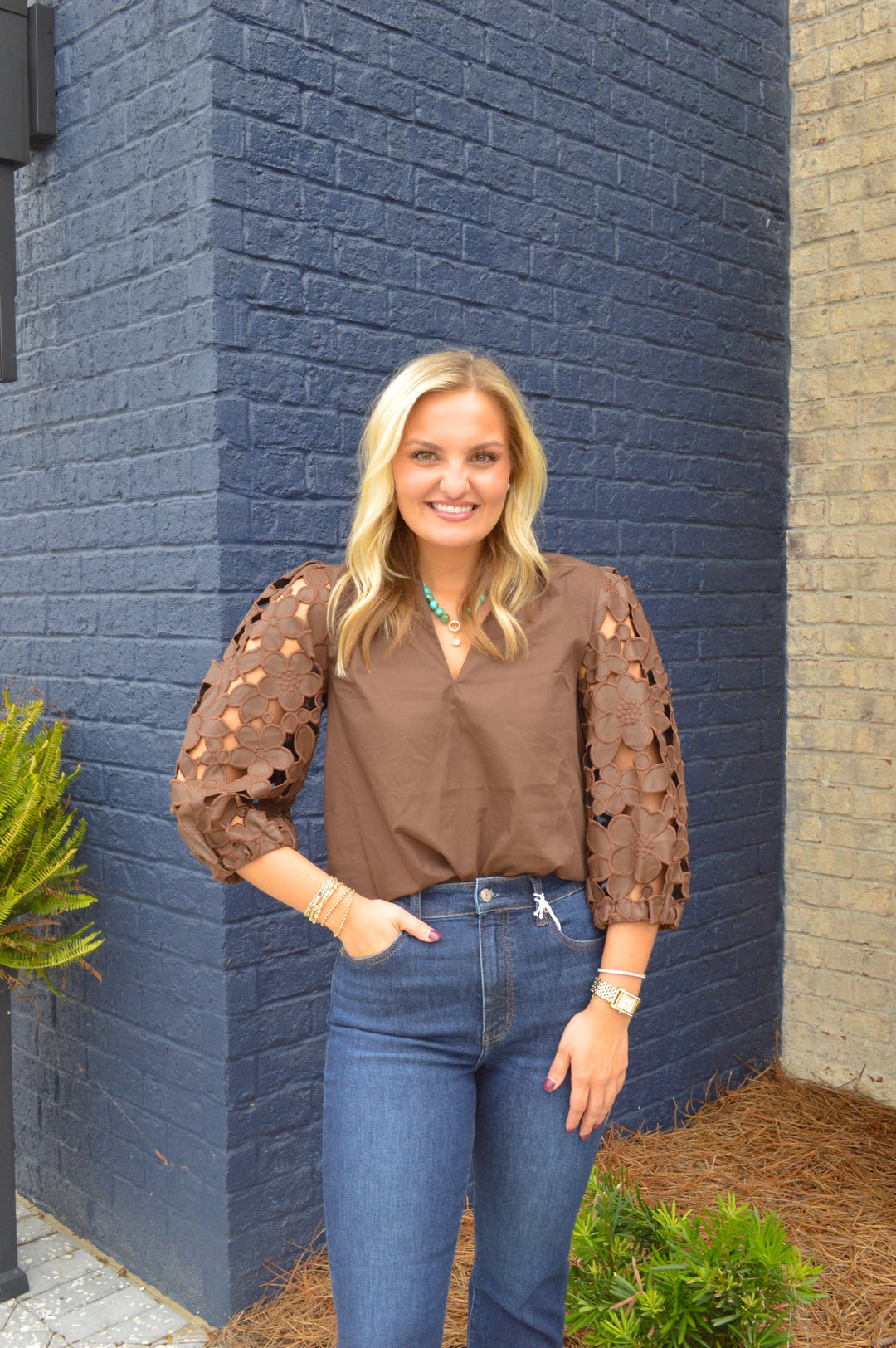 Hollow Out Top in Brown