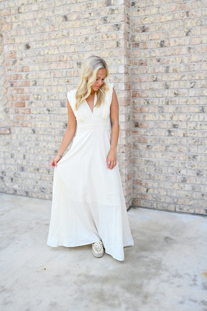 Boho Natural V-Neck Maxi Dress