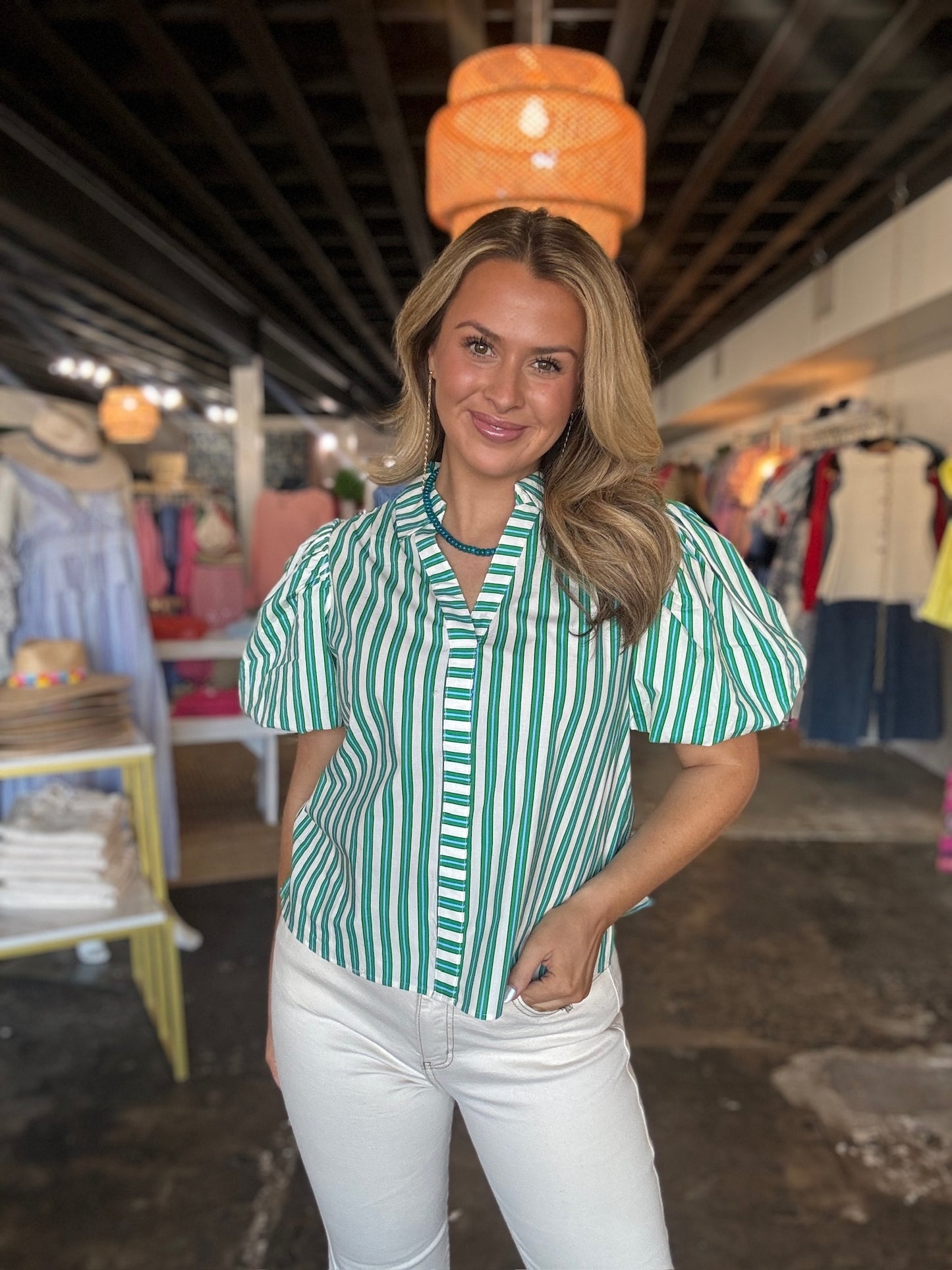 Green Striped Blouse