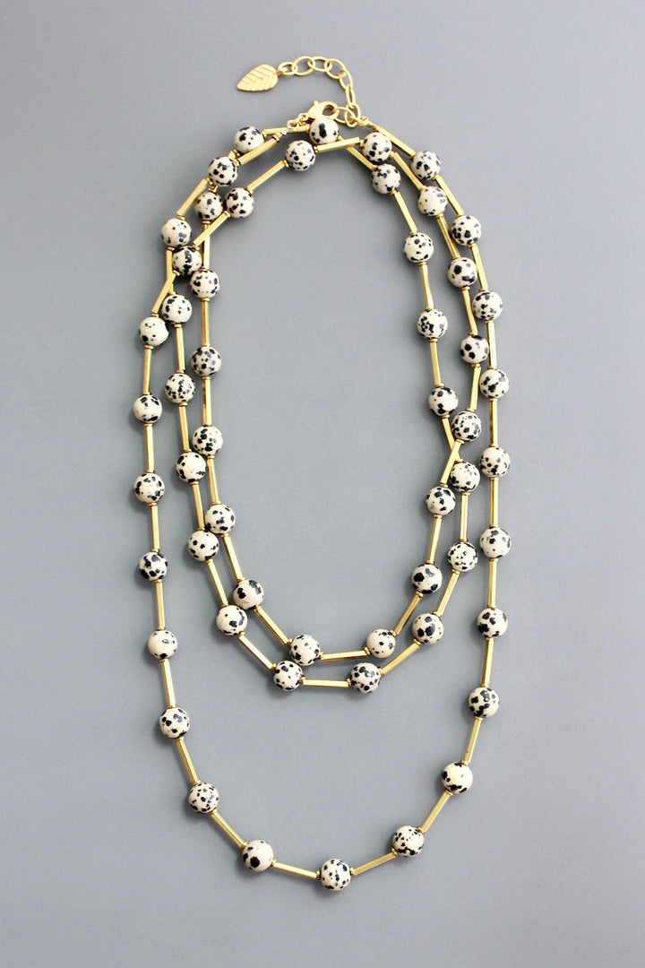 Dalmatian jasper and brass necklace