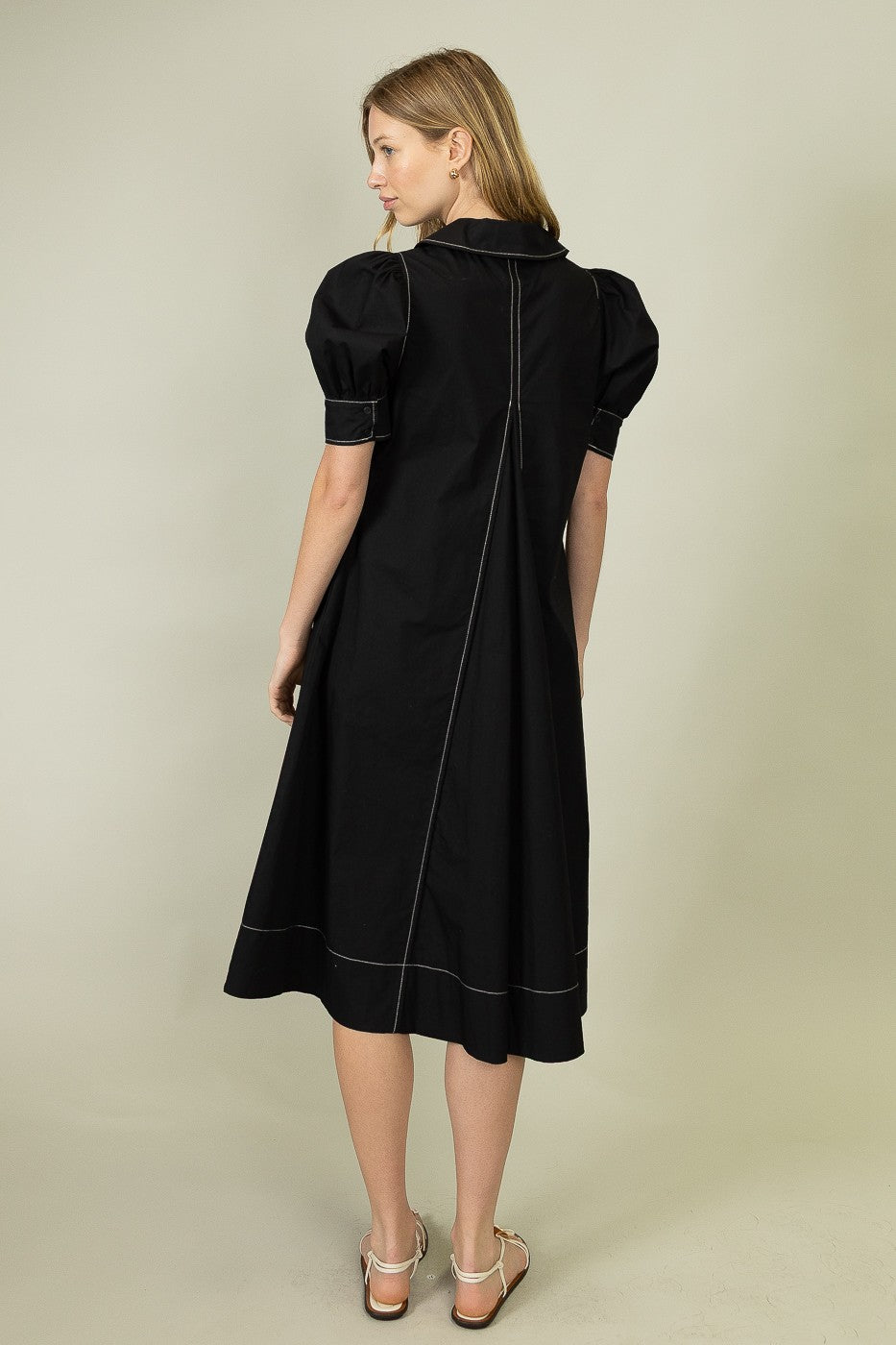 Black Contrast Stitched Midi Dress