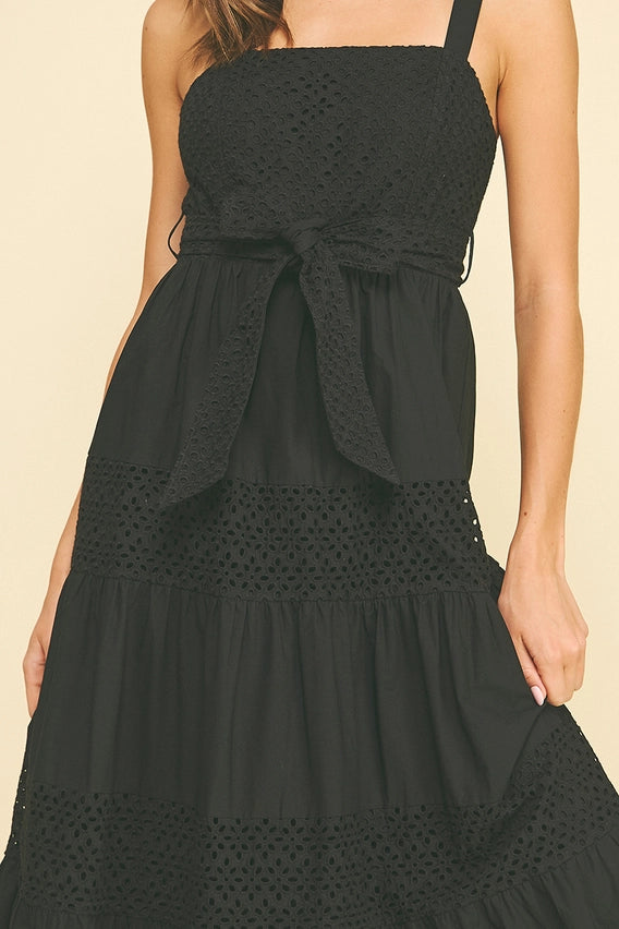 Black Eyelet Detailed Maxi Dress