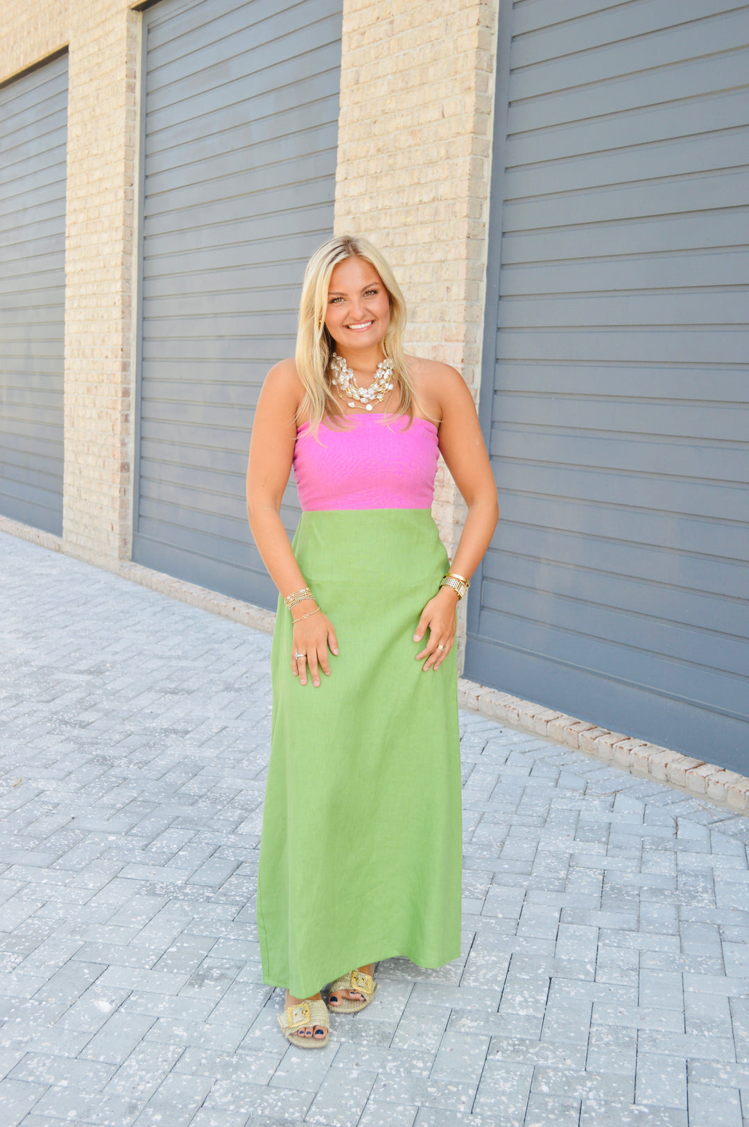 Linen Colorblock Maxi Dress