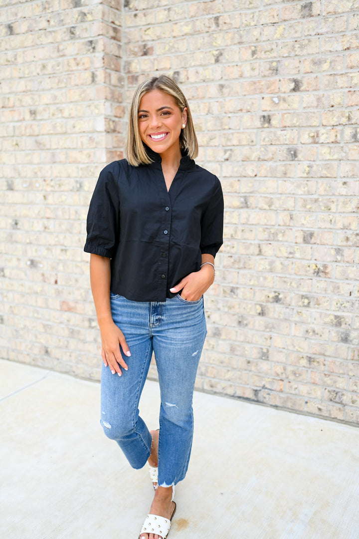 V-Neck Ruffle Short Sleeve Top