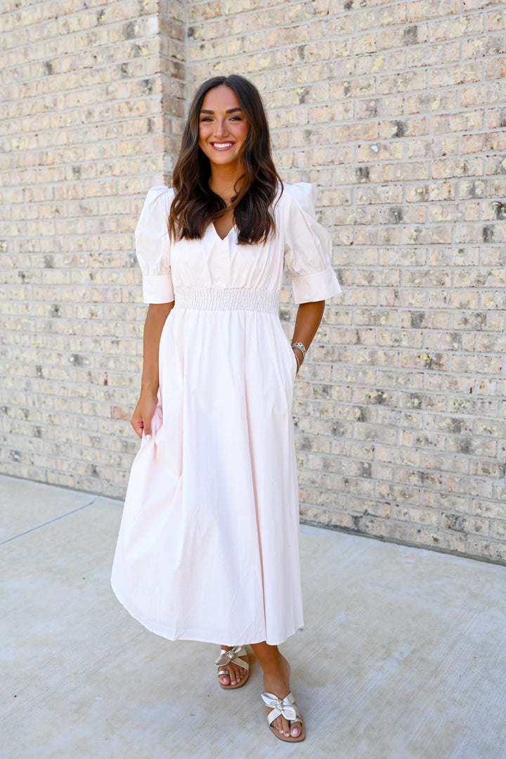Blush Poplin V-Neck Maxi Dress