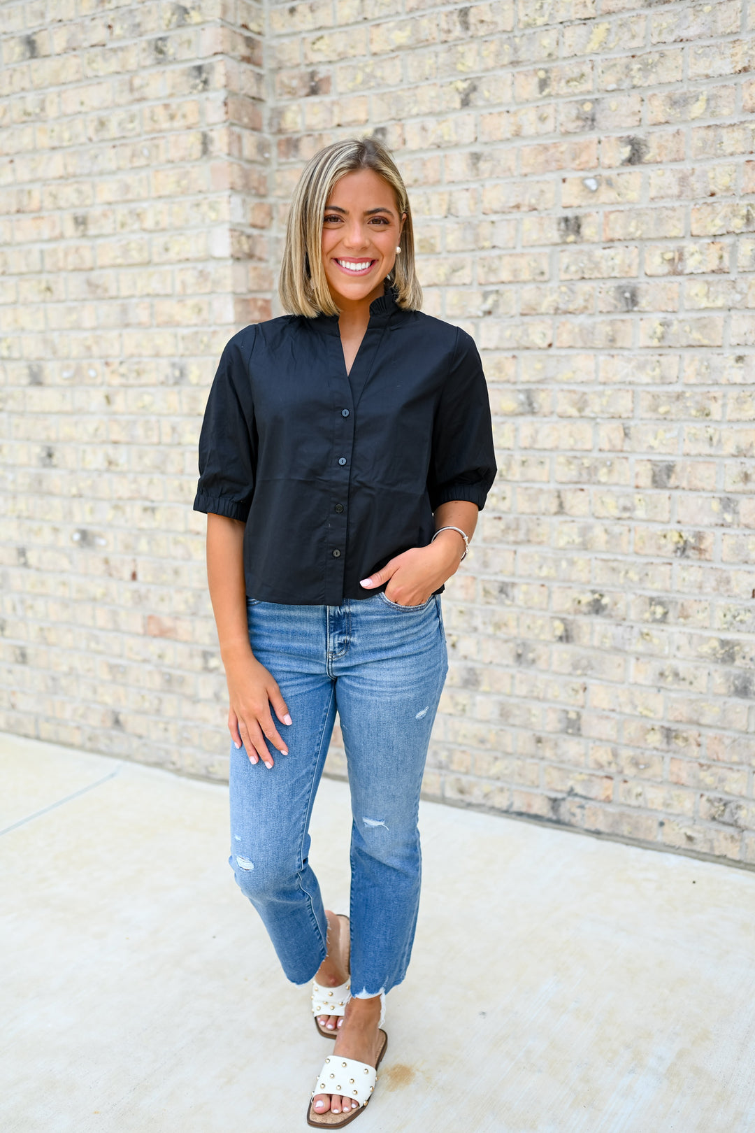 V-Neck Ruffle Short Sleeve Top