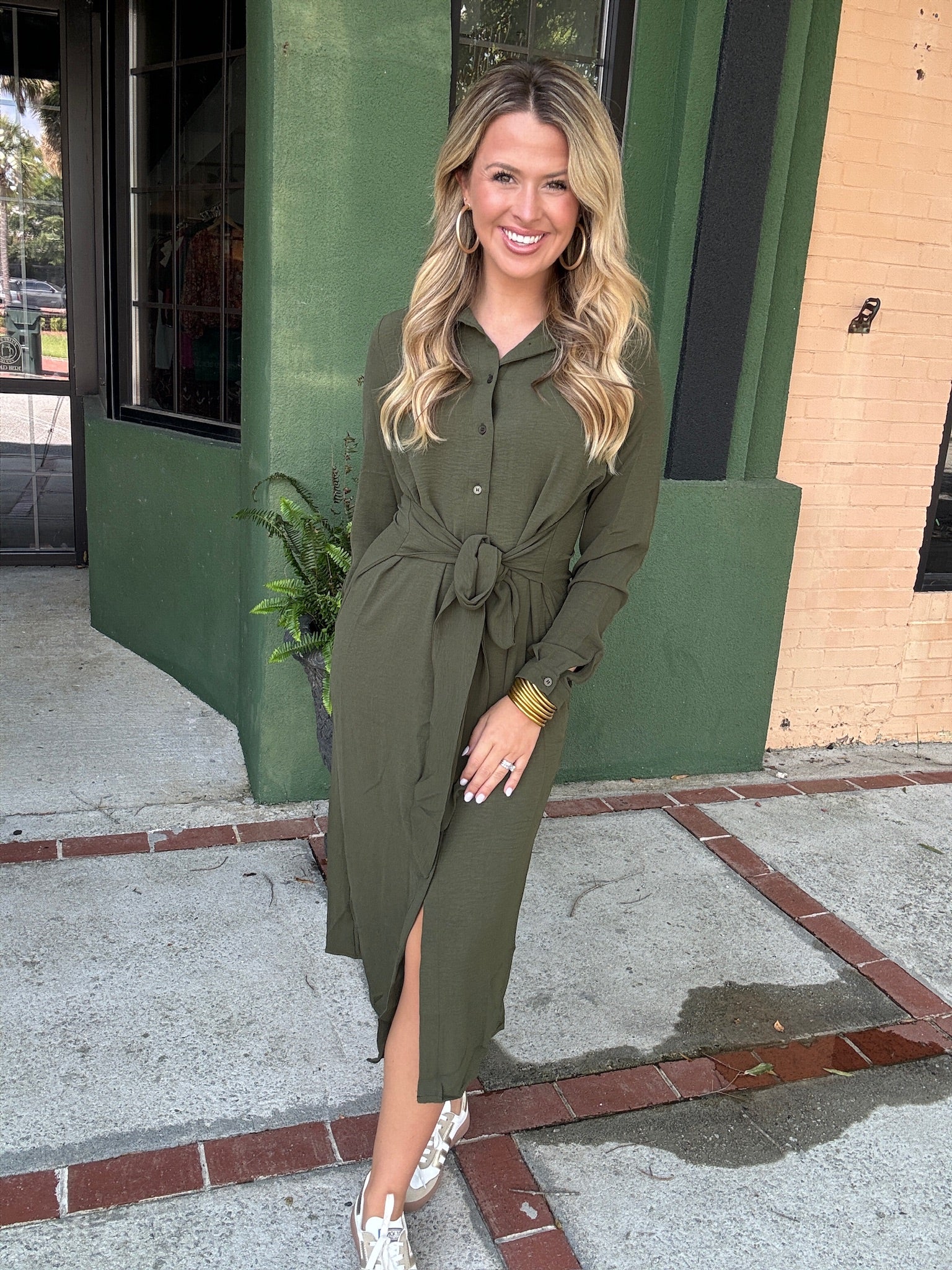 Olive Green Tie Dress