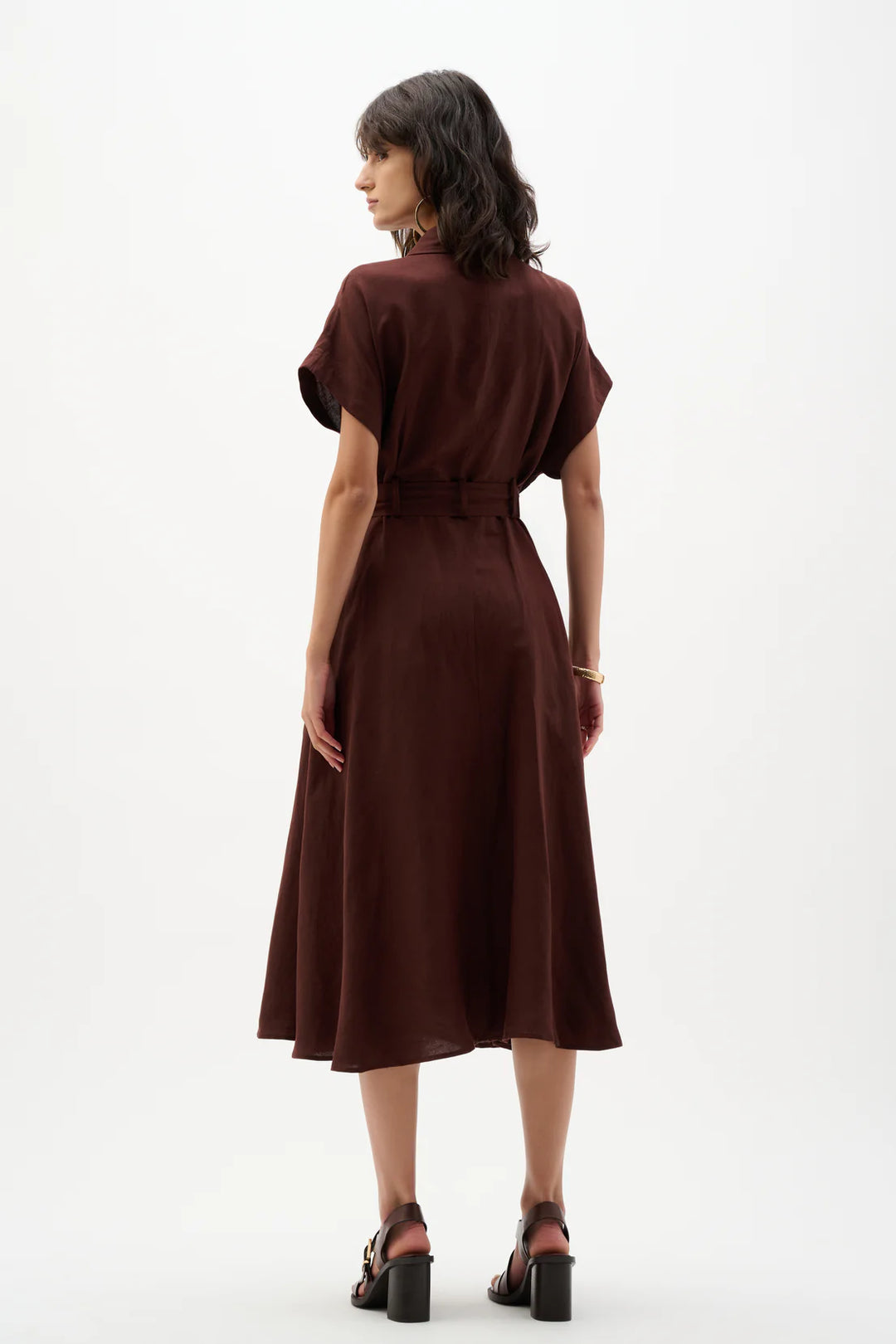 Mahogany Linen Belted Shirtdress