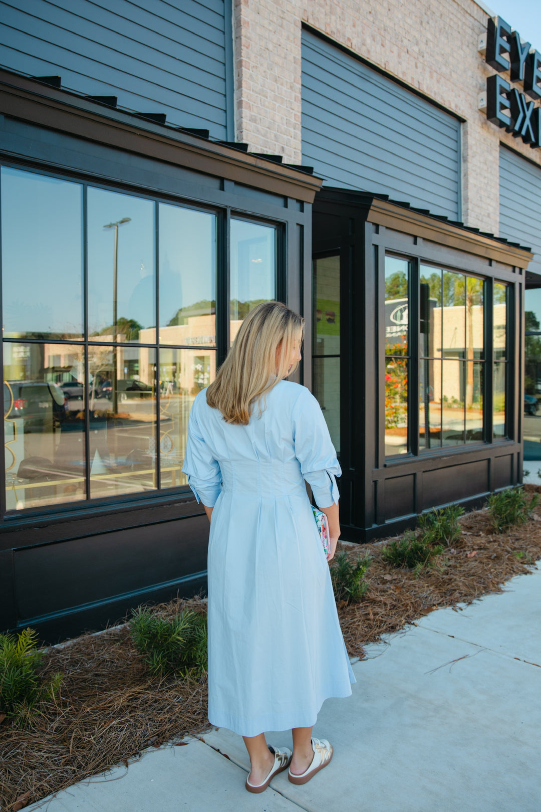 Tuck Detailed Blue Maxi Dress