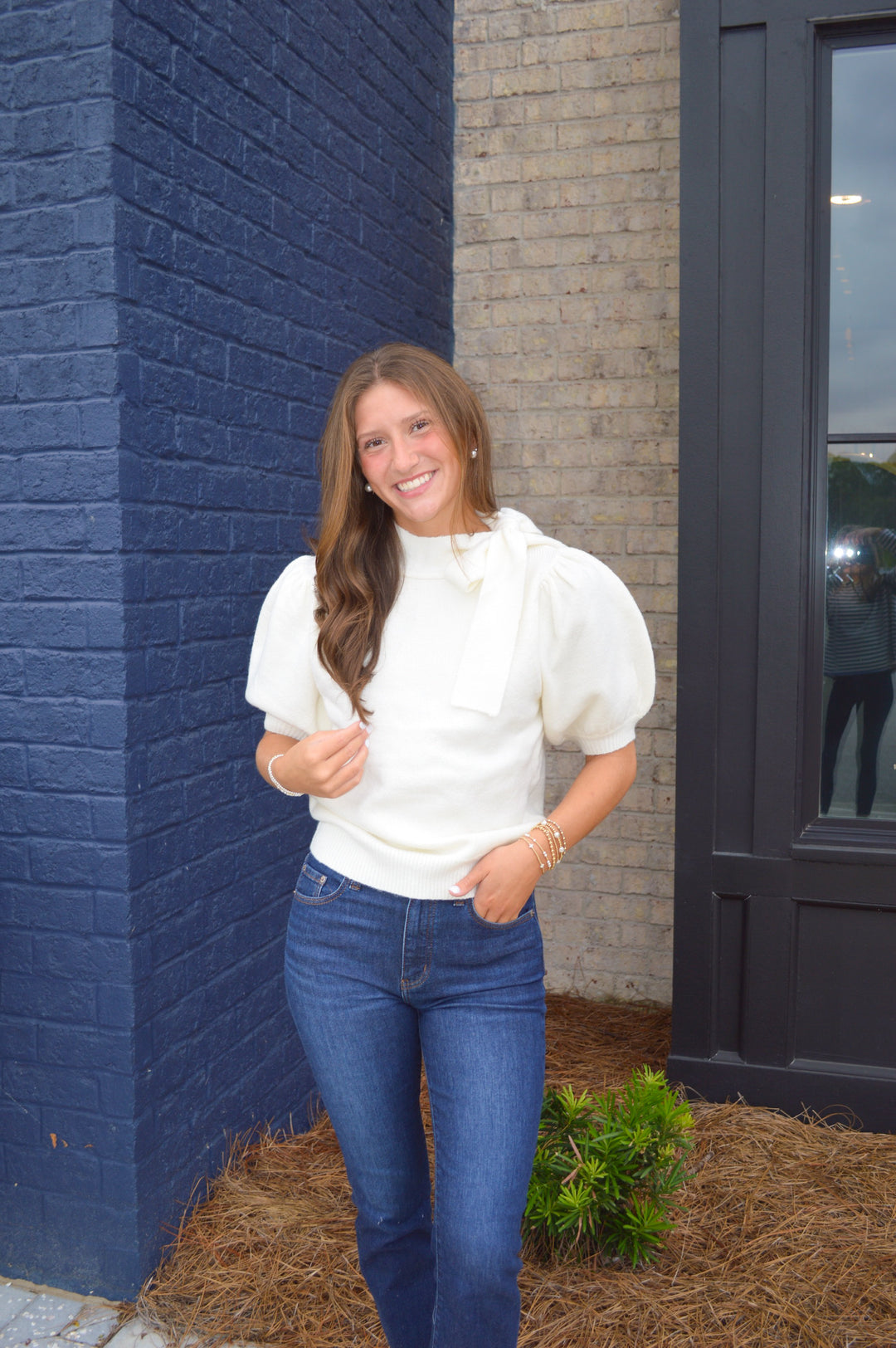 Cream Tie Neck Sweater