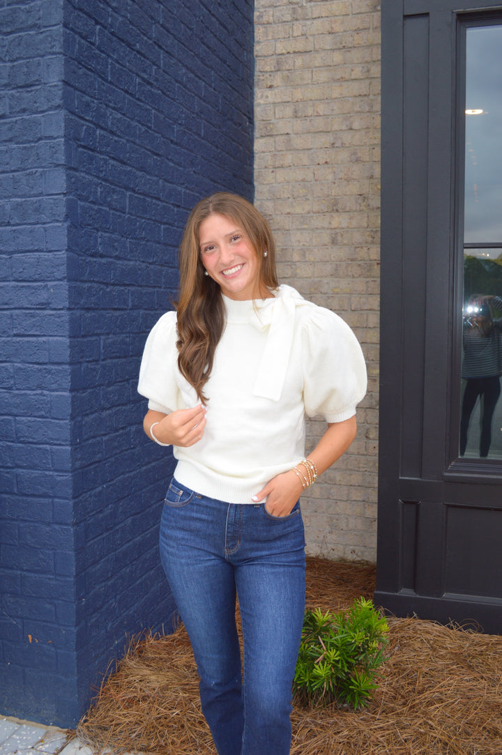 Cream Tie Neck Sweater