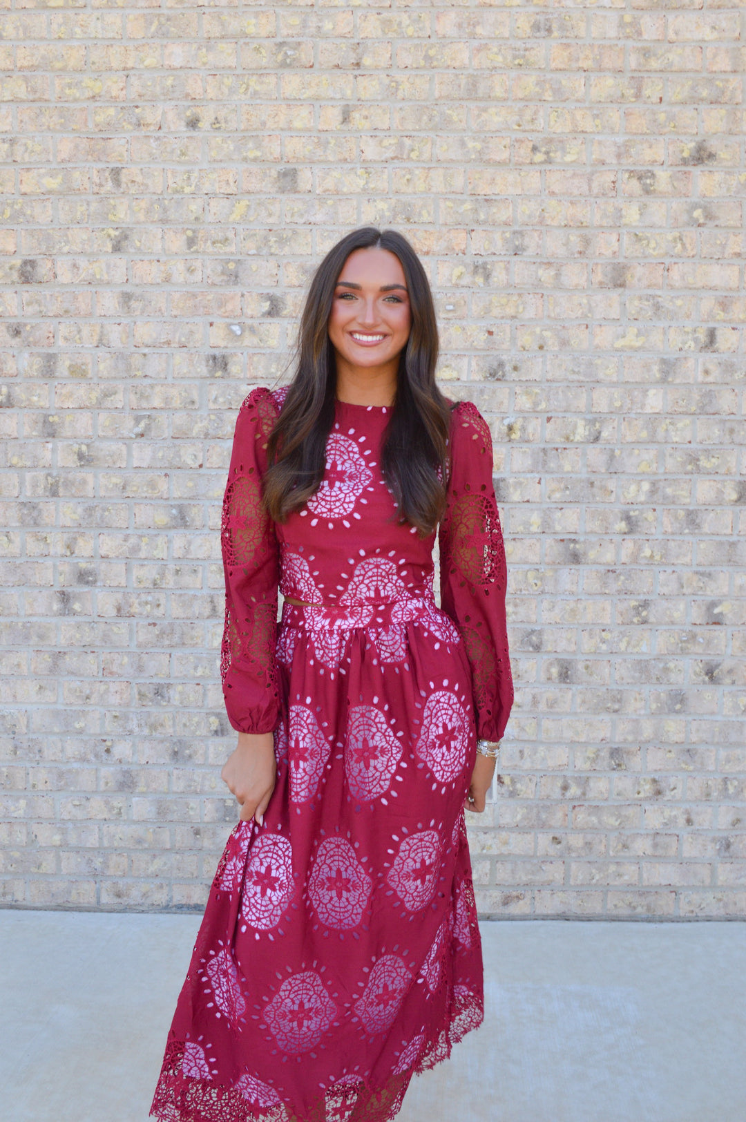Embroidered Eyelet Set in Burgundy