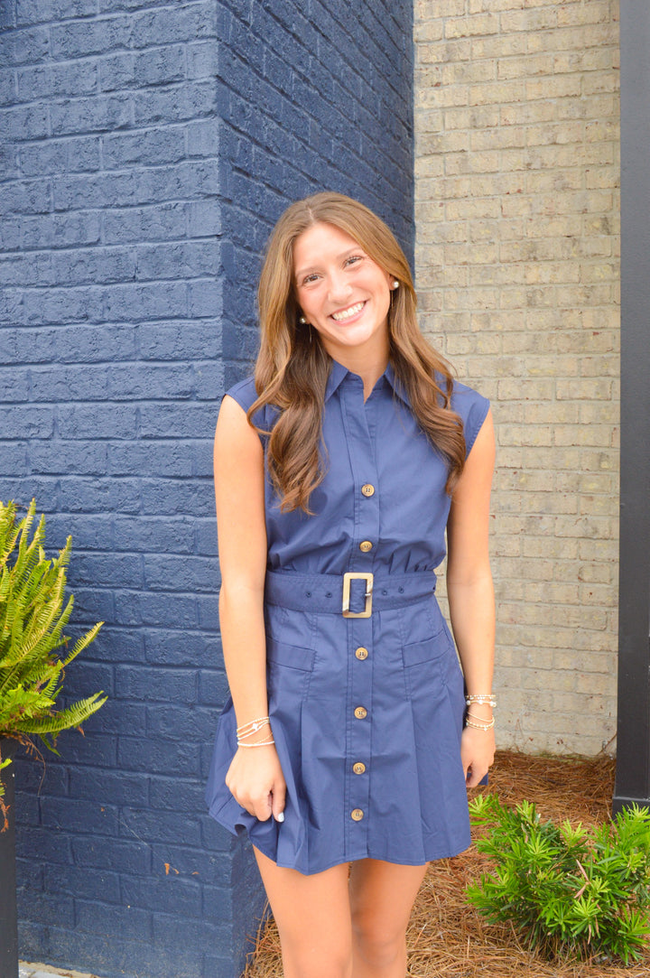 Navy Poplin Shirt Dress