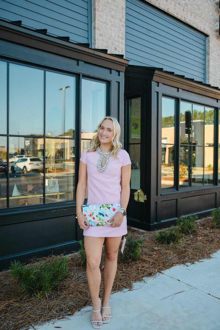 Jewel Trim Baby Pink Mini Dress
